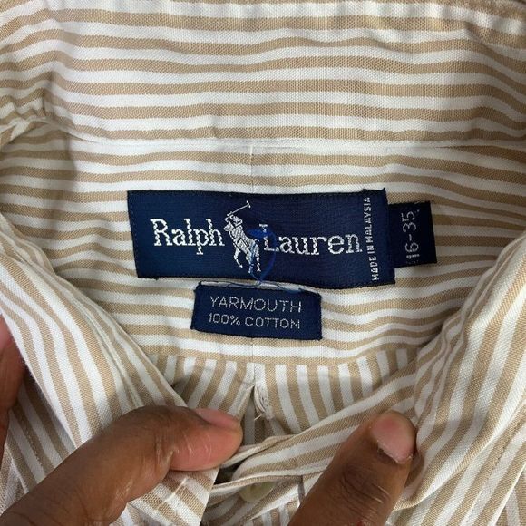 Ralph Lauren Mens Yarmouth Cotton Button Dress Shirt Striped Long Sleeve 16-35 - Picture 4 of 10